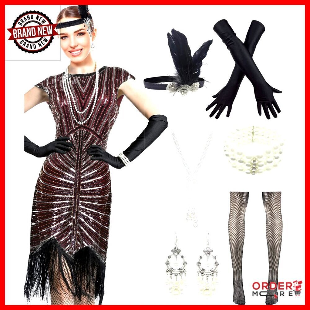 Flapper Dress with Sequins Beads Fringe Sleeveless Cocktail Prom Evening